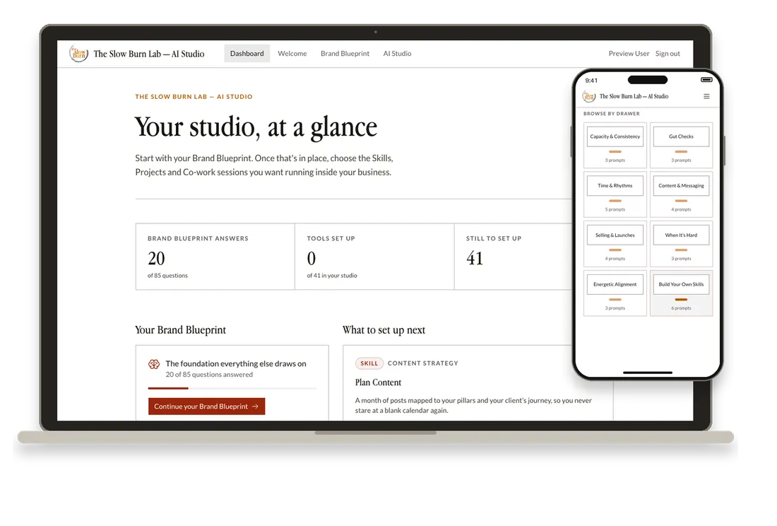 Your studio at a glance